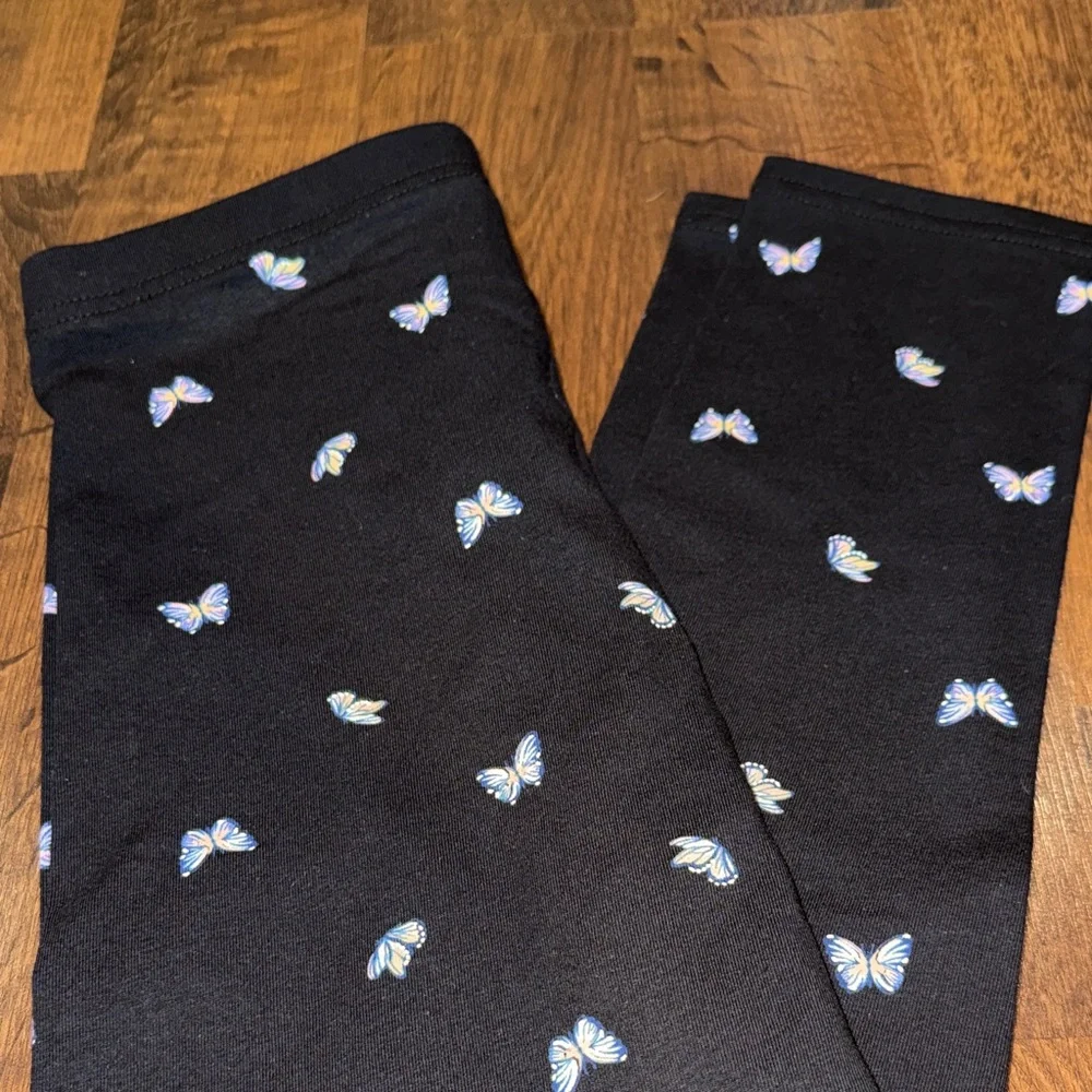 NWT Girls size XL - Black Butterfly Print & Holographic Rainbow Type Leggings